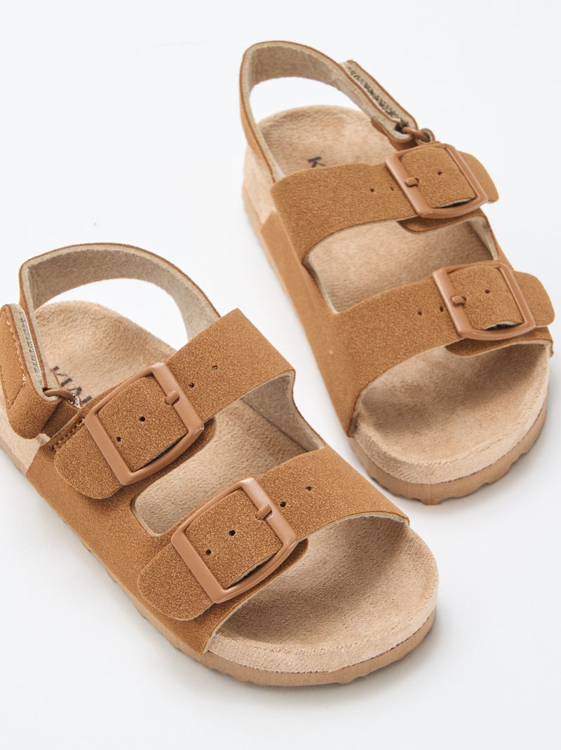 Sandalias planas de antelina Marron - Kiabi