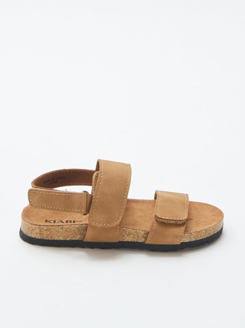 Sandalias planas de doble tira con velcro Marron - Kiabi