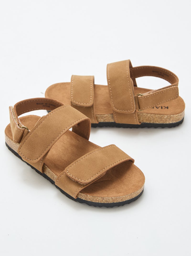 Sandalias planas de doble tira con velcro Marron - Kiabi