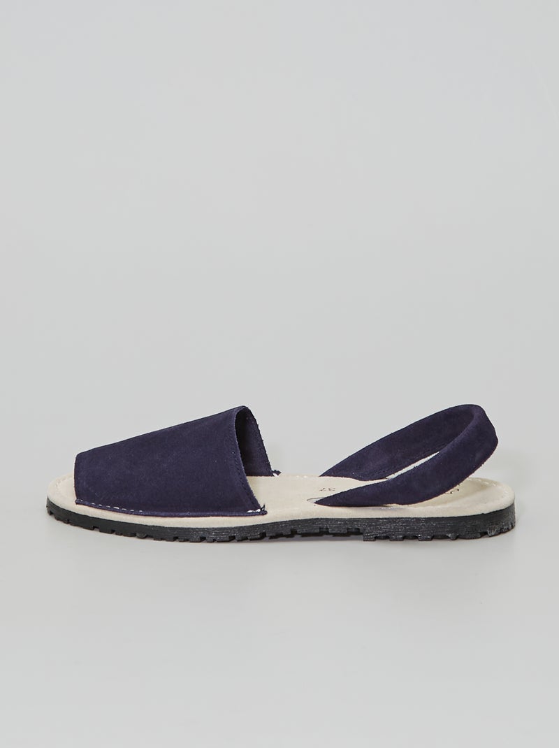 Sandalias planas de piel AZUL - Kiabi