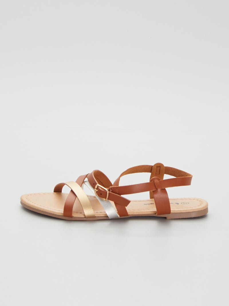 Sandalias planas de tiras cruzadas MARRON - Kiabi