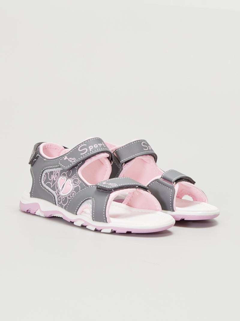 Sandalias planas deportivas con velcros gris - Kiabi