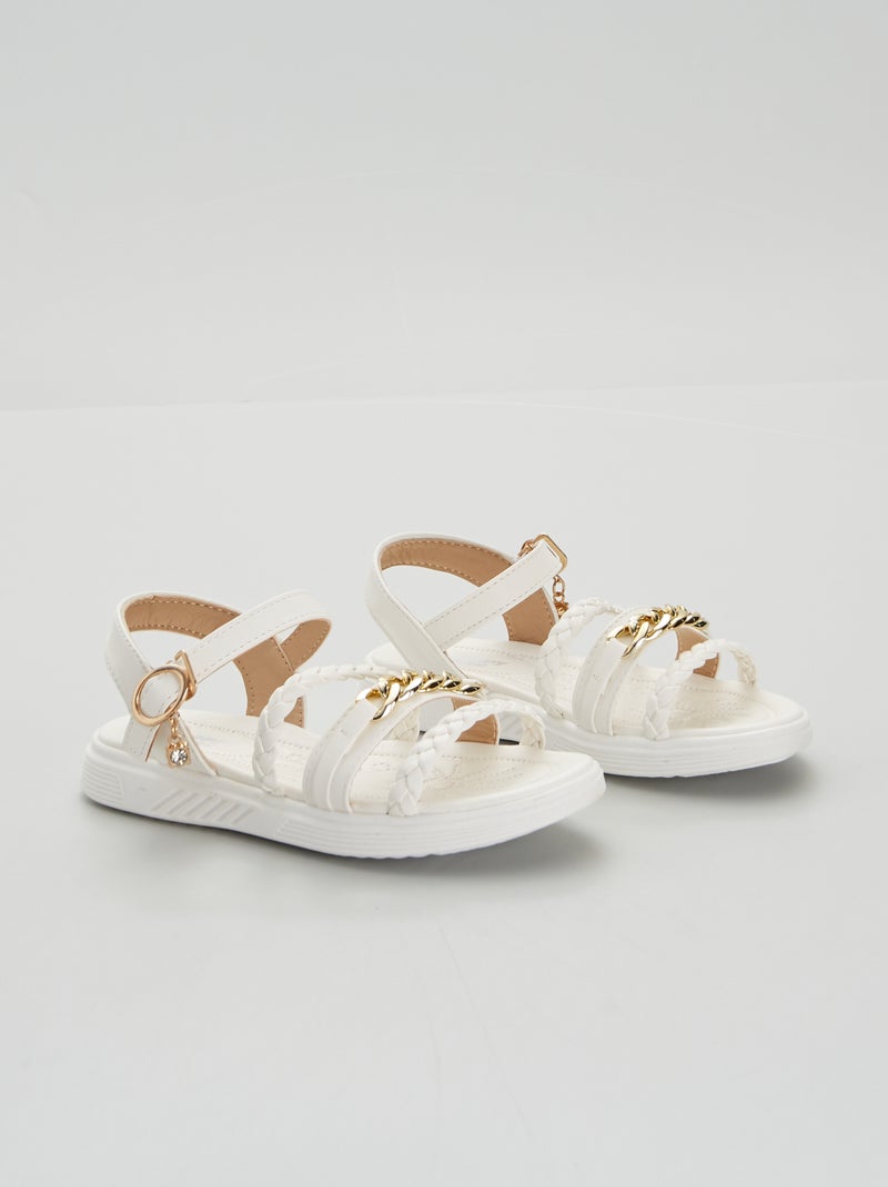 Sandalias planas detalles dorados blanco - Kiabi