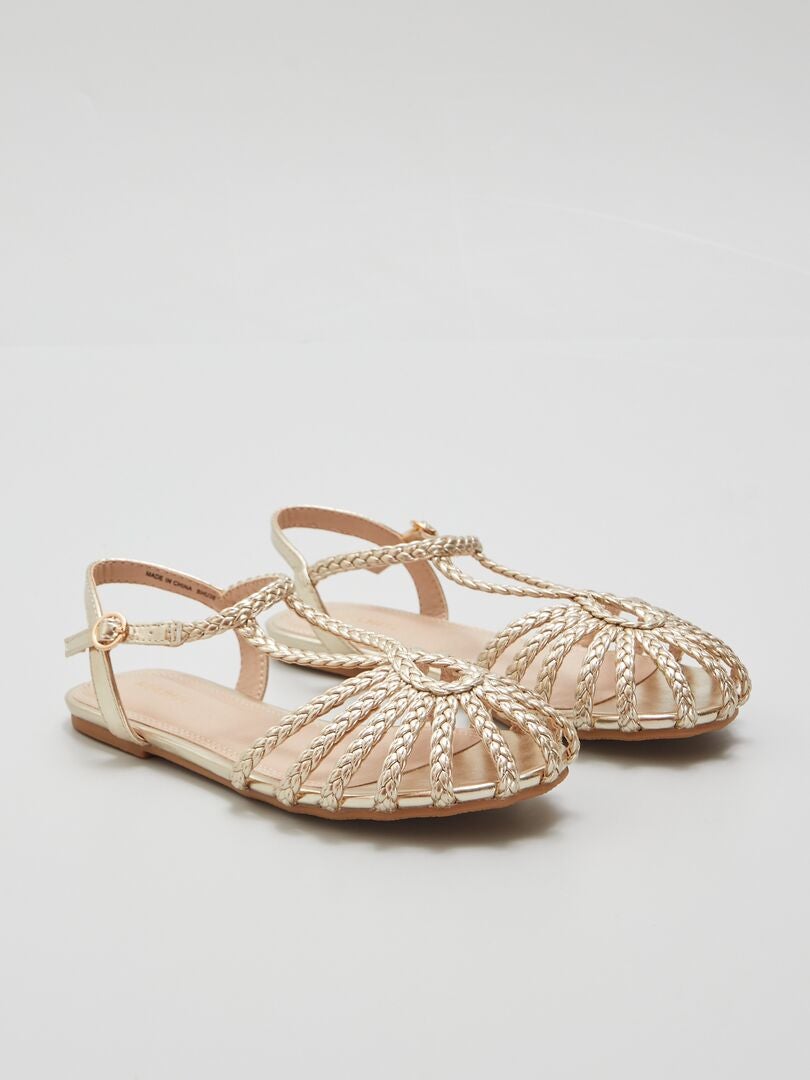 Barefoot Mujer Verano YOURS Sandalias Doradas Planas Con Tiras