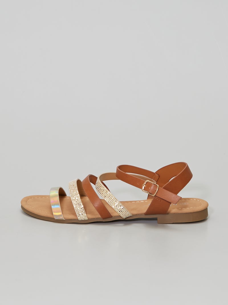 Sandalias planas multitiras MARRON - Kiabi