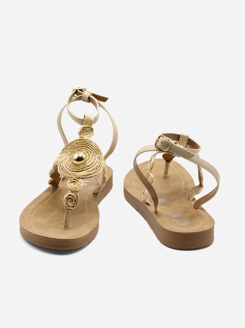 Sandalias planas para ponerse - C M Beige - Kiabi