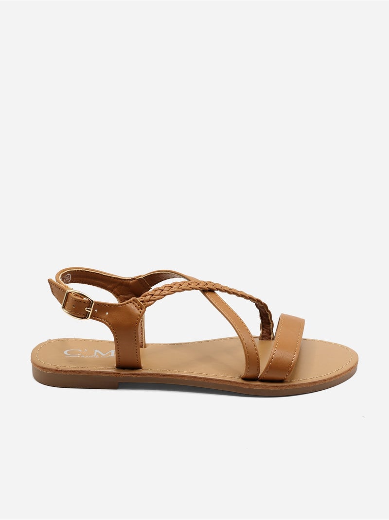 Sandalias planas trenzadas Camel - Kiabi