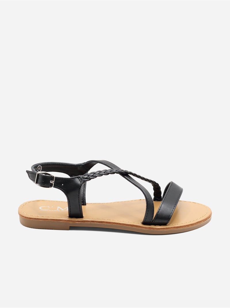 Sandalias planas trenzadas Negro - Kiabi