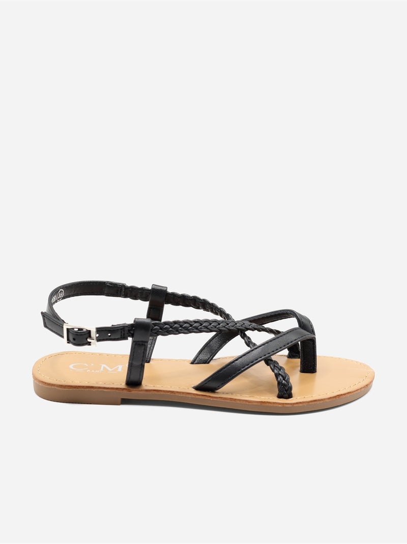 Sandalias planas trenzadas Negro - Kiabi