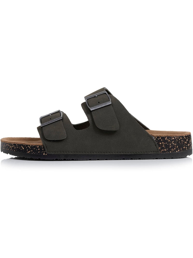 Sandalias plantilla de cuero, confort everywear parche en el talón y soporte para el  Isotoner Caqui - Kiabi