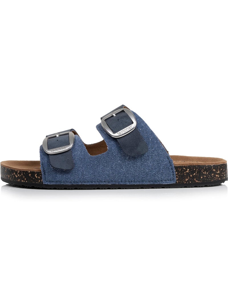 Sandalias plantilla de cuero parche confort everywear tacón  Isotoner Azul vaquero - Kiabi