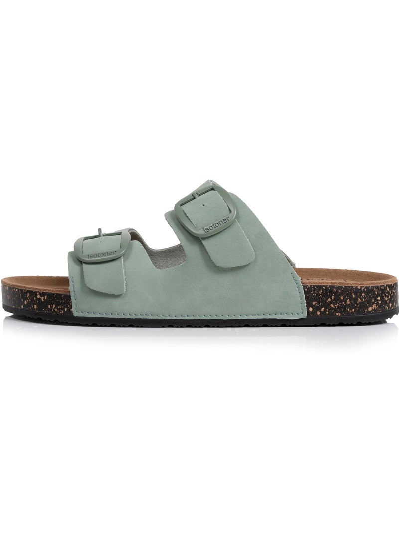 Sandalias plantilla de cuero parche confort everywear tacón  Isotoner Verde claro - Kiabi