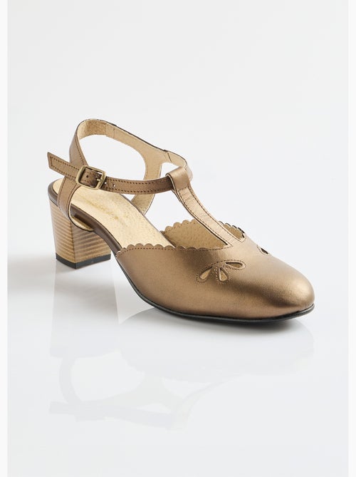 Sandalias salomé de piel con tacón alto y ancho confort - Afibel - Kiabi
