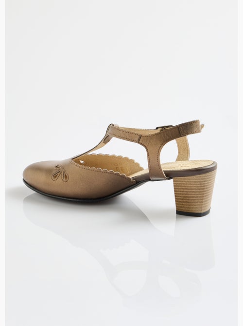Sandalias salomé de piel con tacón alto y ancho confort - Afibel - Kiabi