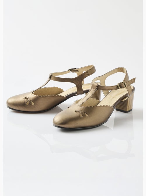 Sandalias salomé de piel con tacón alto y ancho confort - Afibel - Kiabi