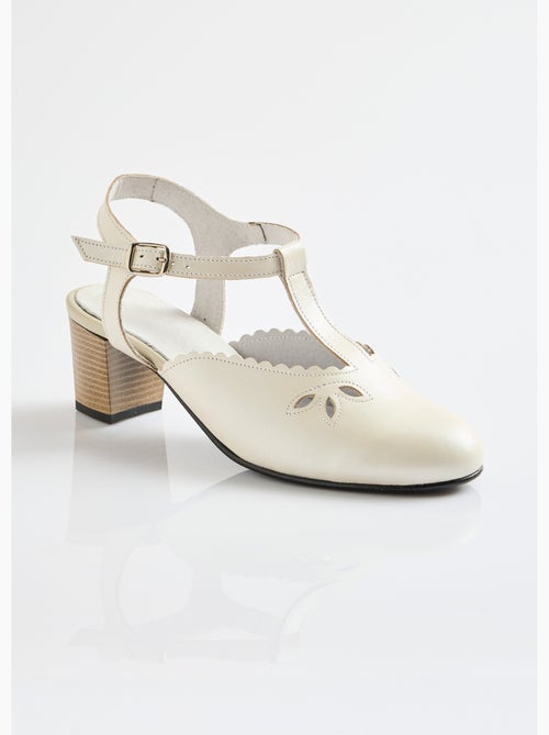Sandalias salomé de piel con tacón alto y ancho confort - Afibel - Kiabi