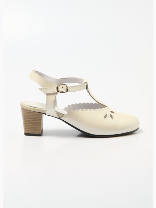 Sandalias salomé de piel con tacón alto y ancho confort - Afibel - Kiabi