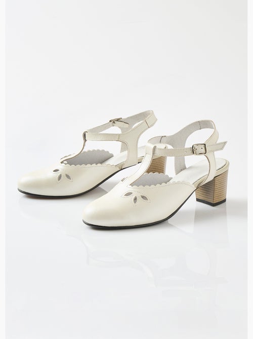 Sandalias salomé de piel con tacón alto y ancho confort - Afibel - Kiabi