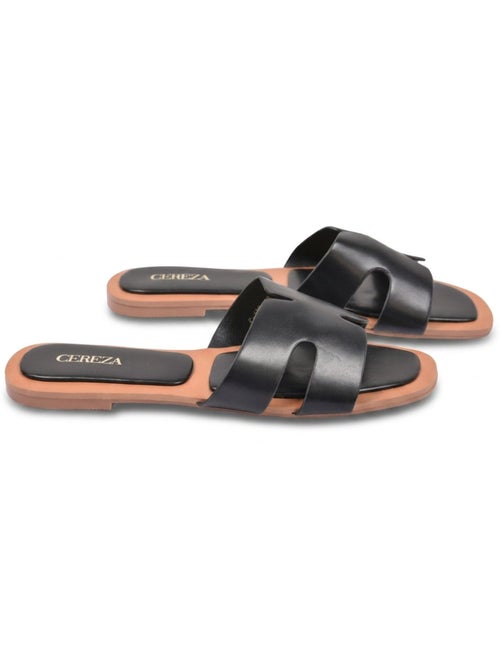 Sandalias Slide H-Strap Cuero Sintético Oro Negro OZABI - Kiabi Sandalias Slide H-Strap Cuero Sintético Oro Negro OZABI - Kiabi