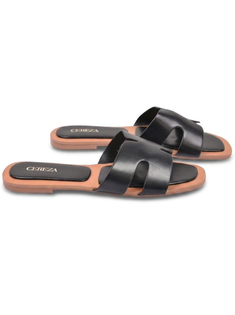 Sandalias Slide H-Strap Cuero Sintético Oro Negro OZABI Negro - Kiabi