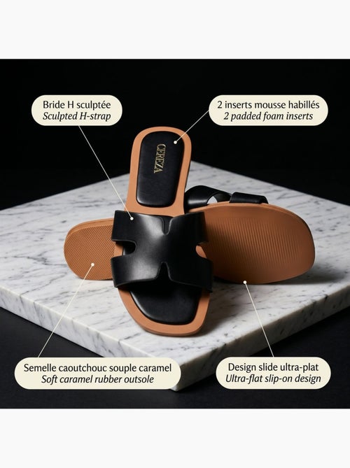 Sandalias Slide H-Strap Cuero Sintético Oro Negro OZABI - Kiabi Sandalias Slide H-Strap Cuero Sintético Oro Negro OZABI - Kiabi