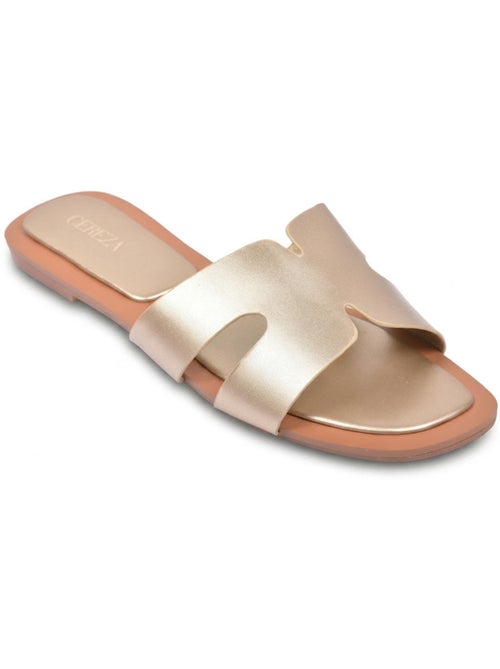 Sandalias Slide H-Strap Cuero Sintético Oro Negro OZABI - Kiabi