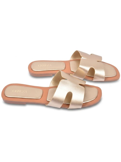 Sandalias Slide H-Strap Cuero Sintético Oro Negro OZABI - Kiabi