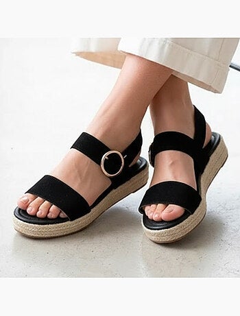 Sandalias suela con memoria de forma, tacón de 3,5 cm, diseño de cuerda y leopardo Isotoner