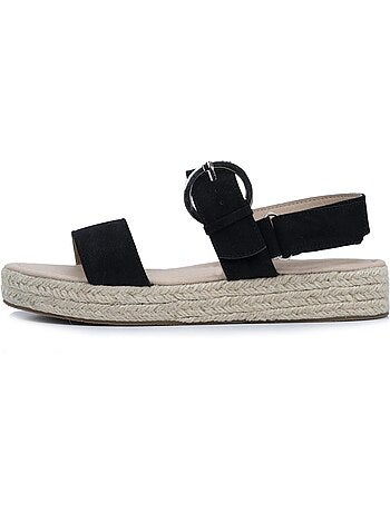 Sandalias suela con memoria de forma, tacón de 3,5 cm, diseño de cuerda y leopardo Isotoner