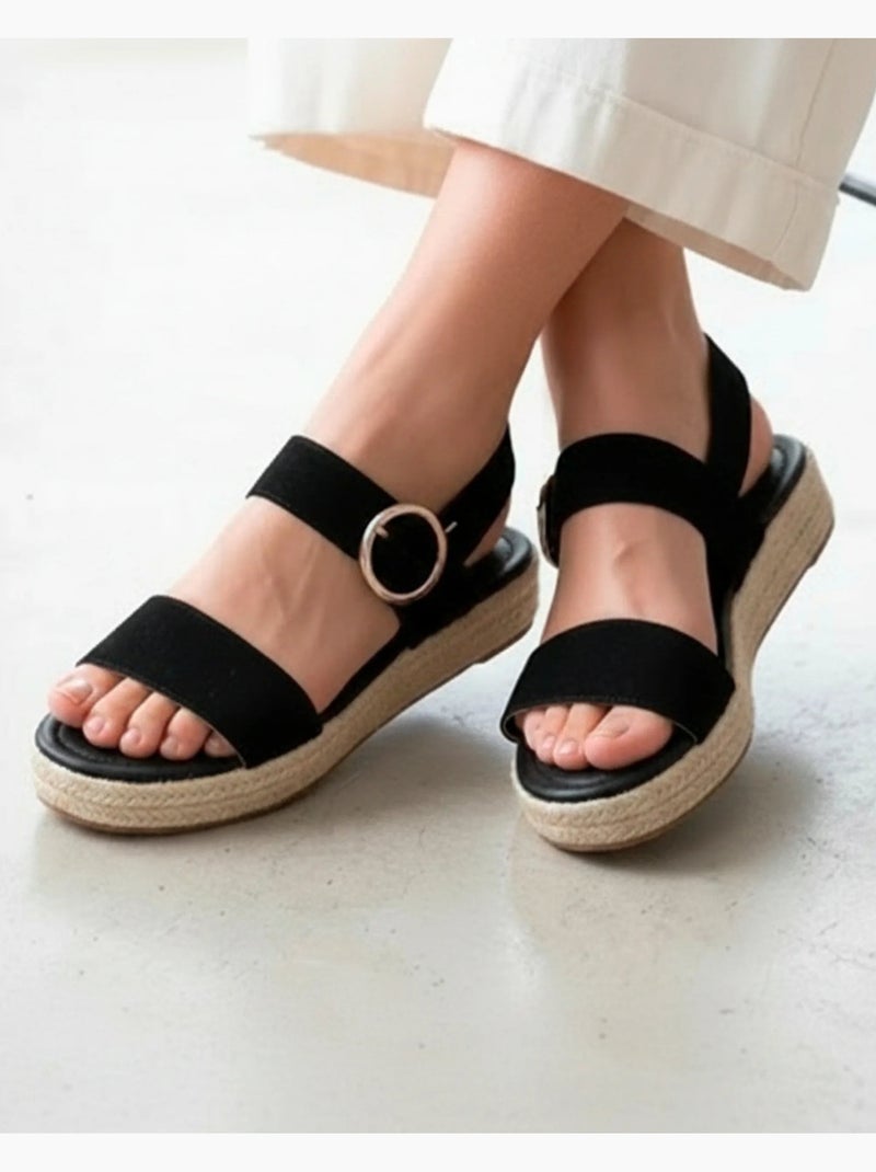 Sandalias suela con memoria de forma, tacón de 3,5 cm, diseño de cuerda  Isotoner Negro - Kiabi