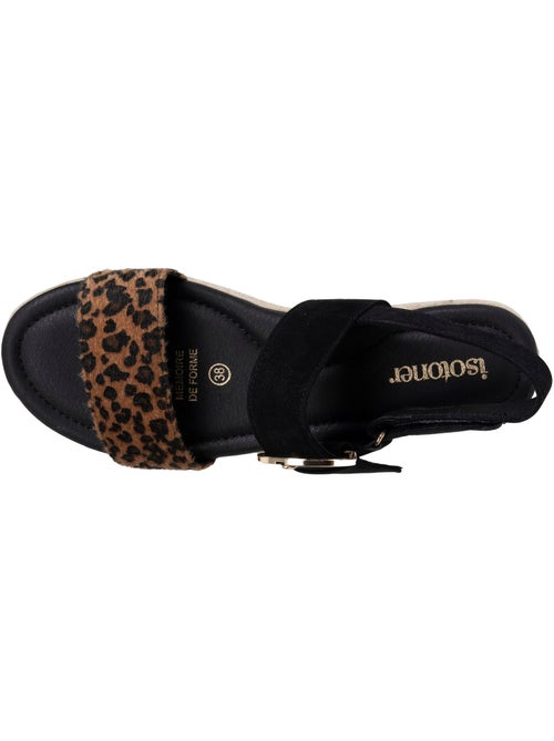 Sandalias suela con memoria de forma, tacón de 3,5 cm, diseño de cuerda y leopardo Isotoner - Kiabi Sandalias suela con memoria de forma, tacón de 3,5 cm, diseño de cuerda y leopardo Isotoner - Kiabi