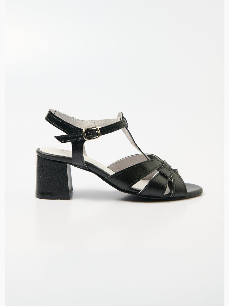 Sandalias tacón ancho confort tiras cruzadas - Afibel Negro - Kiabi