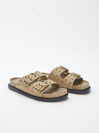 Sandalias tipo antelina con tiras con ojales