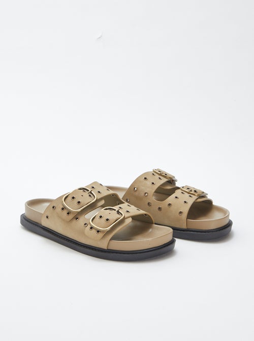 Sandalias tipo antelina con tiras con ojales - Kiabi