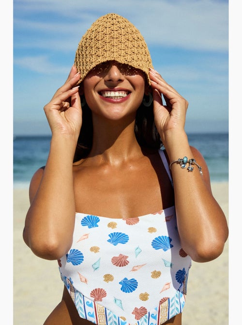 Santorini scarf top de bikini texturizado con estampado de conchas penti - Kiabi Santorini scarf top de bikini texturizado con estampado de conchas penti - Kiabi