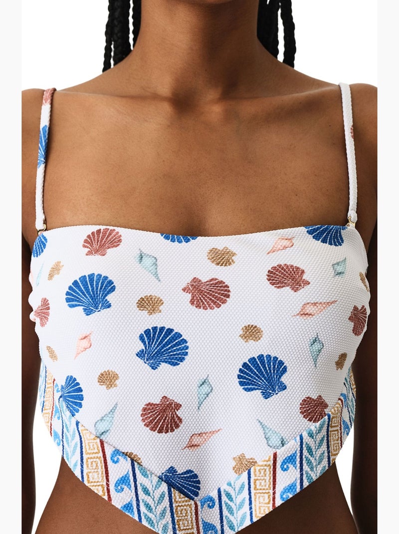 Santorini scarf top de bikini texturizado con estampado de conchas penti Blanco / Azul / Rojo - Kiabi