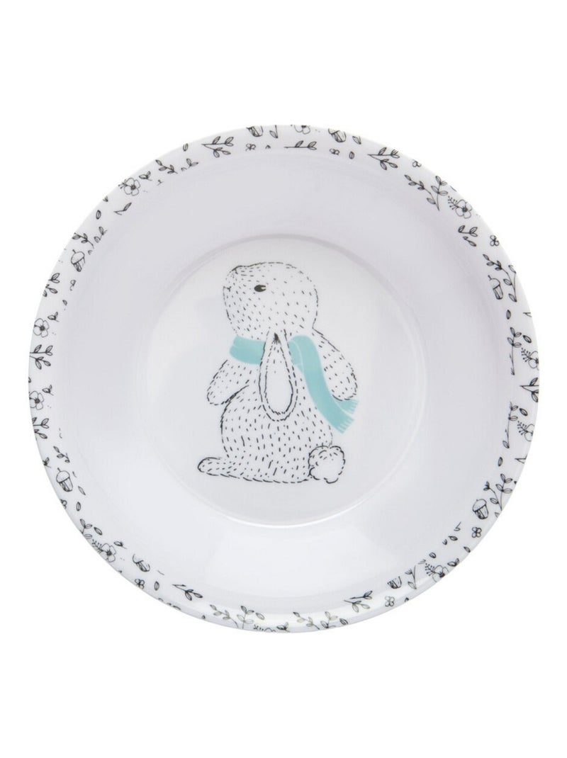 Servicio de comida para bebé en melamina Thermobaby, conejitos, motivos, 2 platos Blanco Azul - Kiabi