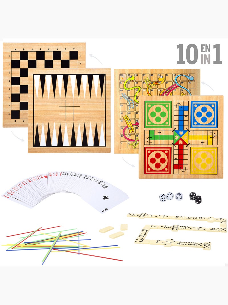 Set 10 en 1 juegos mesa clásicos con estuche de madera - colorbbay N/D - Kiabi