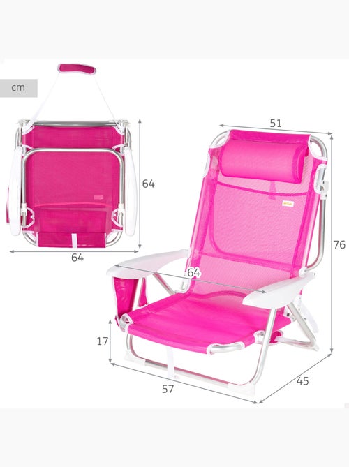 Set 2 sillas de playa baja plegables y multiposición 51x45x76 cm aktive - Kiabi