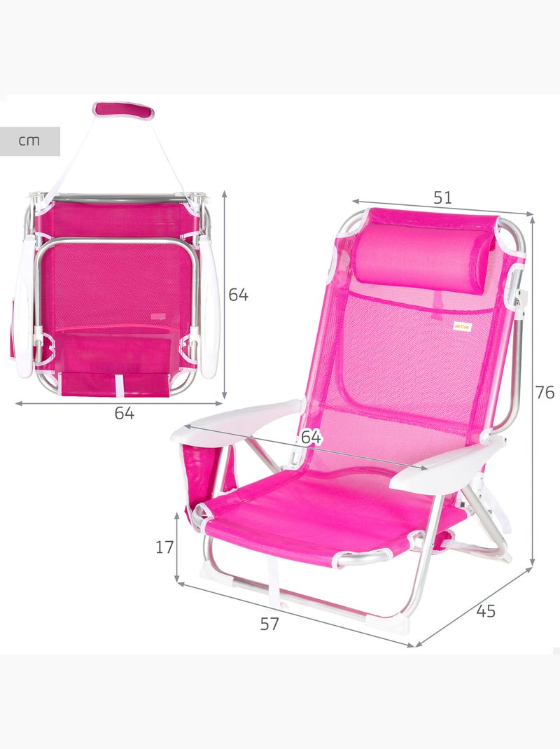Set 2 sillas de playa baja plegables y multiposición 51x45x76 cm aktive Rosa fucsia - Kiabi