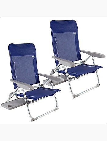 Set 2 sillas playa multiposición plegable con mesa y cojín aktive
