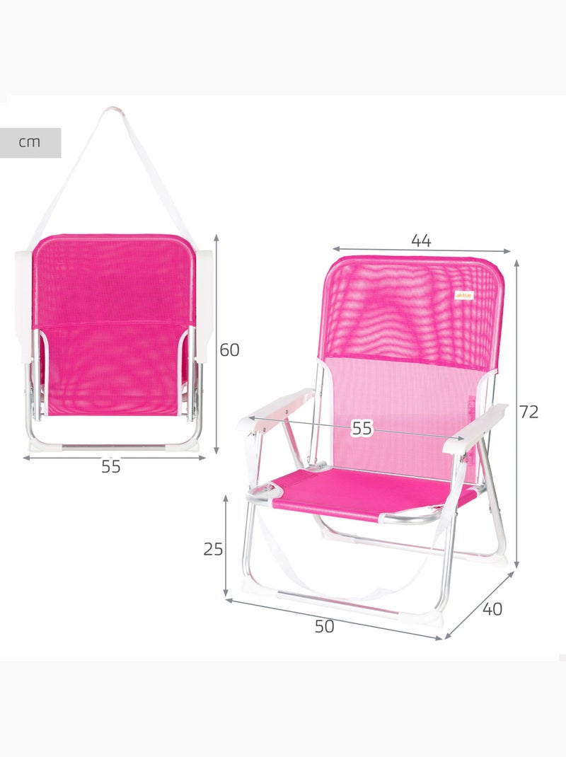 Set 2 sillas plegables de playa 44x40x72 cm con asa aktive Rosa fucsia - Kiabi