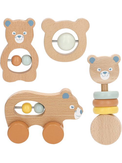 Set 4 sonajeros bebé recién nacido madera WOOMAX - Kiabi