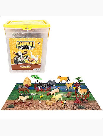 Set animales de granja con tapete y accesorios 60 pzas. Animal world