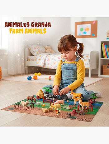 Set animales de granja con tapete y accesorios 60 pzas. Animal world