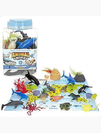 Set animales marinos con tapete y accesorios 30 pzas. Animal world
