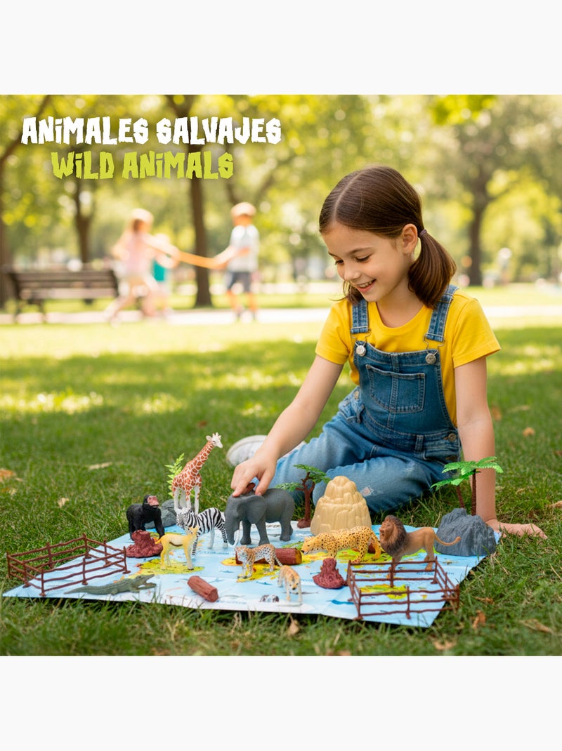 Set animales salvajes con tapete y accesorios 30 pzas. Animal world N/D - Kiabi