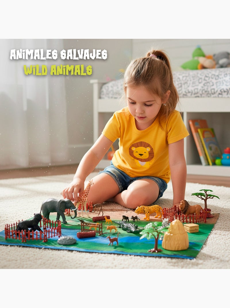 Set animales salvajes con tapete y accesorios 60 pzas. Animal world N/D - Kiabi