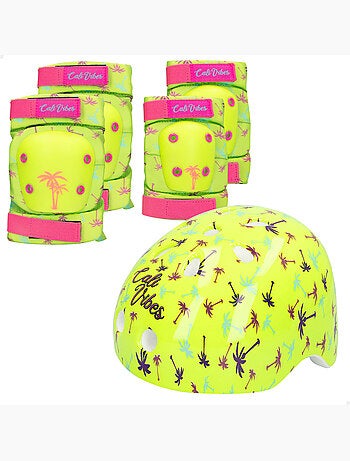 Set casco, coderas y rodilleras amarillo neón cb riders