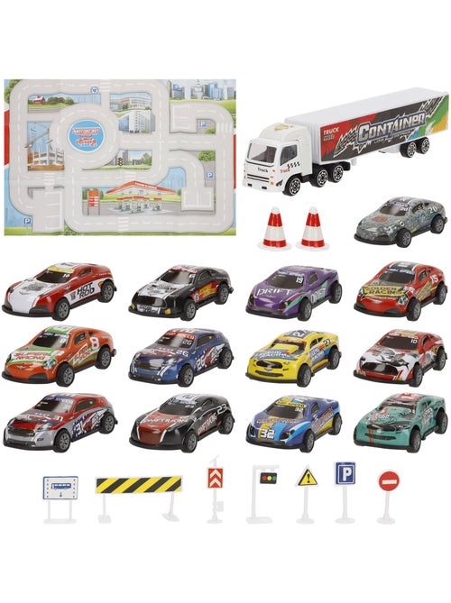 Set circuito ciudad con vehículos fricción 1:87 y señales de tráfico speed & go - Kiabi